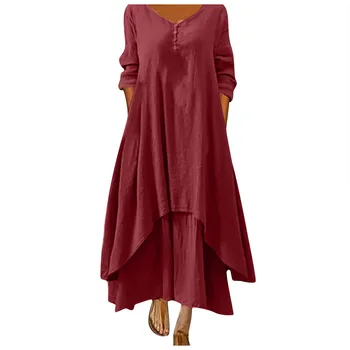 Cotton Women'S Casual Fashion Loose Long Dress With Button Solid Color Dresses 1