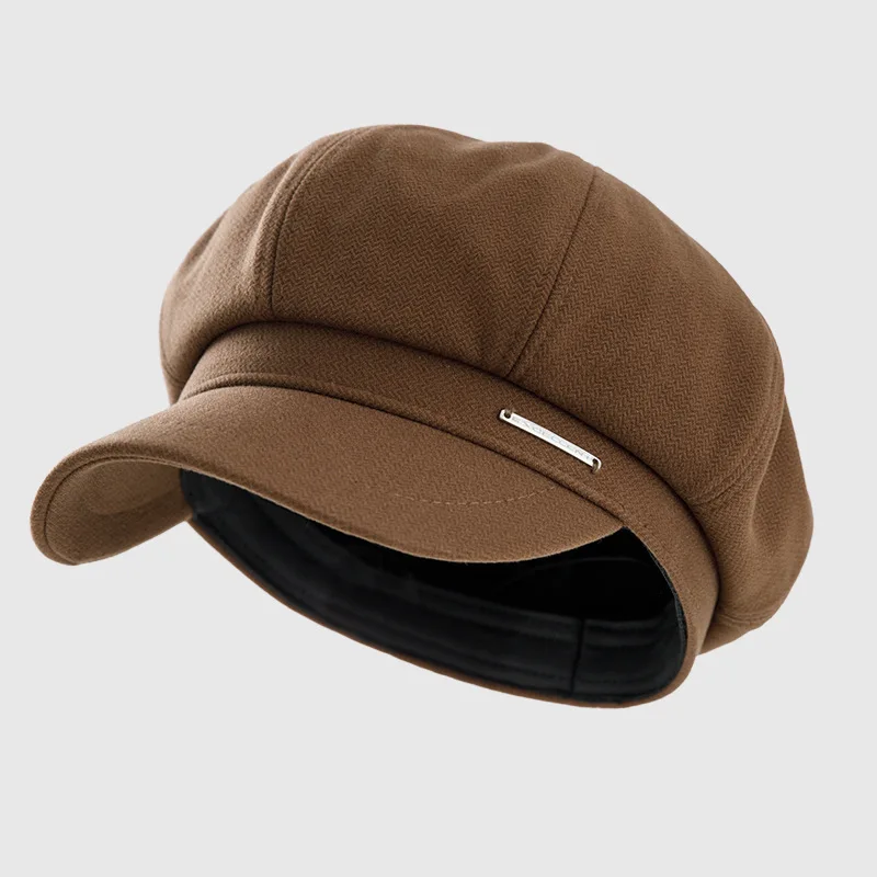 Autumn Winter New Fashion Newsboy Hat Women Solid Color Twill Woolen Retro Beret Black Beige Brown Octagonal Hat Casual CAP