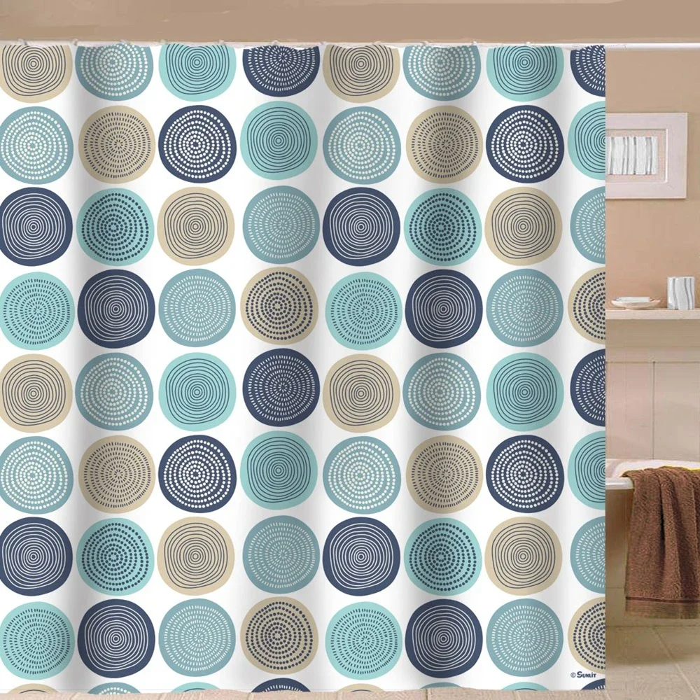 

Abstract Tree Rings Woody Artistic Fabric Shower Curtain,Nature Pale Blue Teal Beige Light Brown Bathroom Curtains Set with Hook