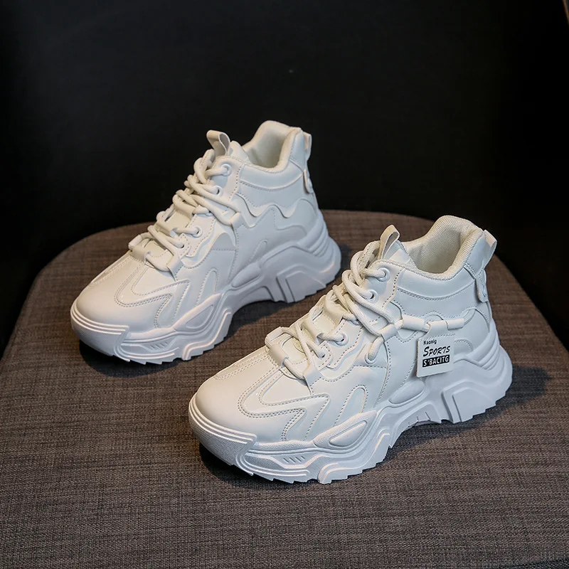 Women's Shoes Platform Autumn Leather 2023 New Versatile Black Casual Sneaker Solid Color Lace-up Vulcanize Shoes Tenis Feminino