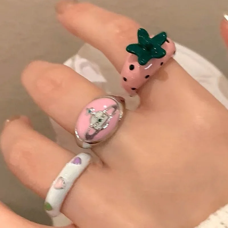 

Красочное кольцо допамин Клубника прекрасный указательный палец женское летнее модное милое нишевое дизайнерское кольцо