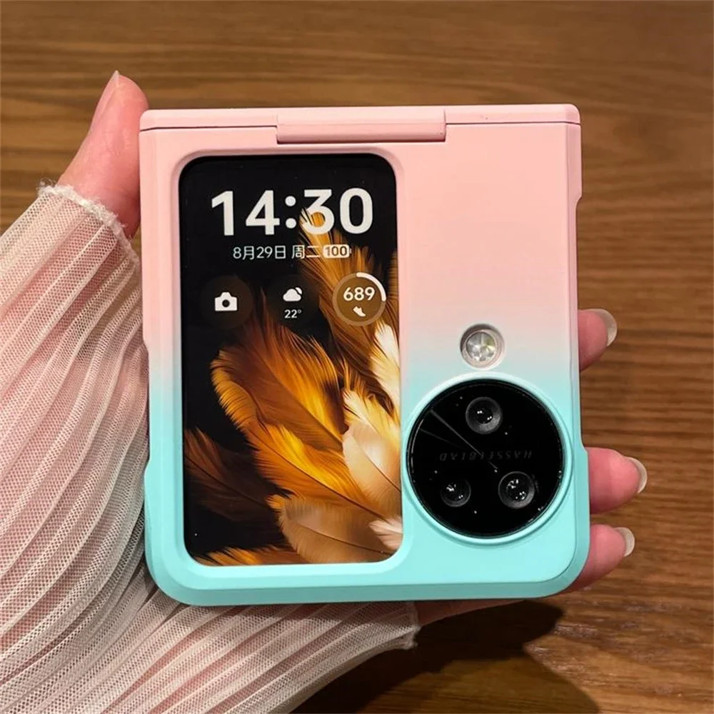 Gradient Solid Color Foldable Phone Case with Hinge Protection - Shockproof Shell