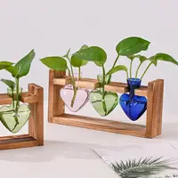 Retro Glass Plant Propagation Station with Wooden Frame – Heart-Shaped Hydroponic Vase for Indoor Plants, Desk & Home Decor 1