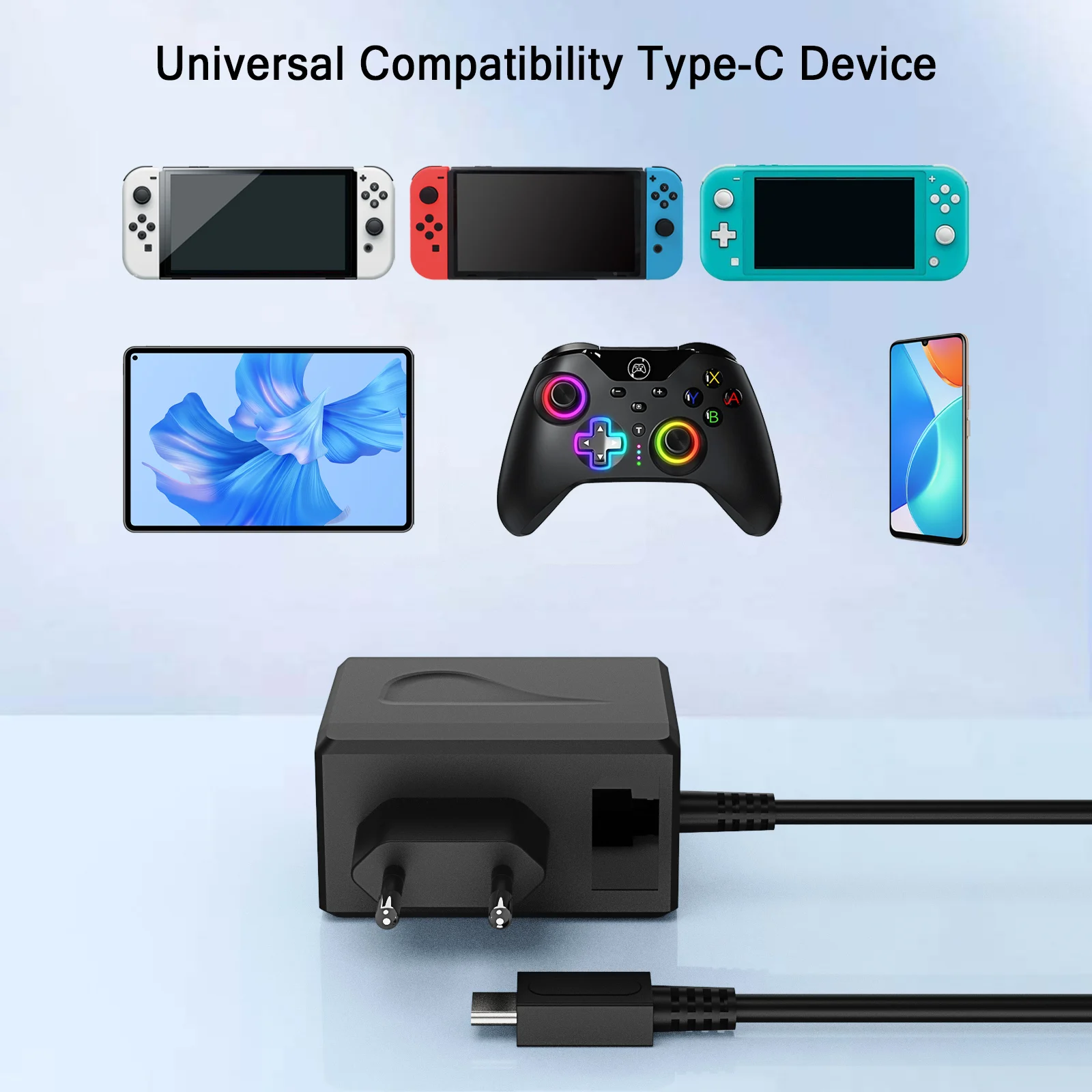 Nintendo Switch fast charger, compatible with Switch Lite/LOED/Switch dock fast charging, cable length 1.5m/C port/EU specificat