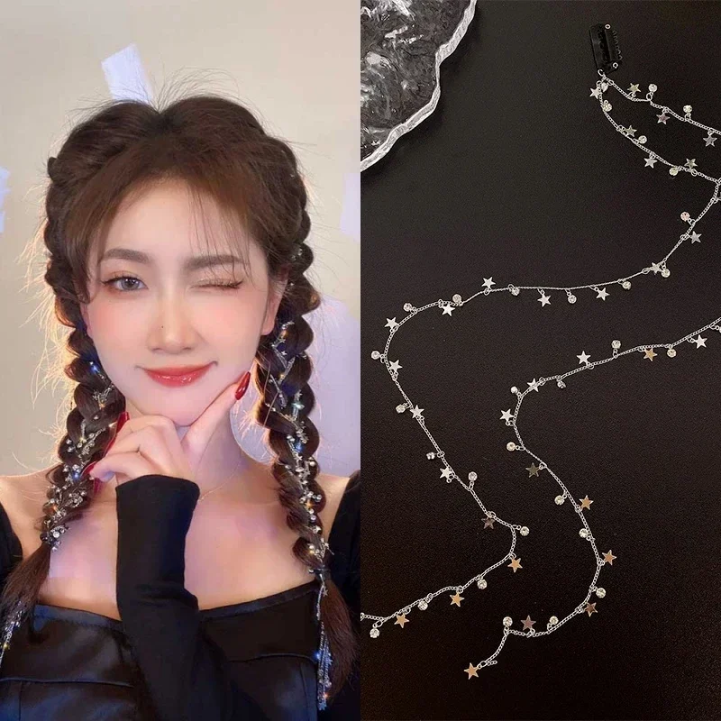 Nuevas Horquillas para el Cabello con Borlas de Cristal, Adornos para el Cabello de Mujer, Trenzas, Estrellas Plateadas, Adornos de Diamantes de Imitación para la Cabeza