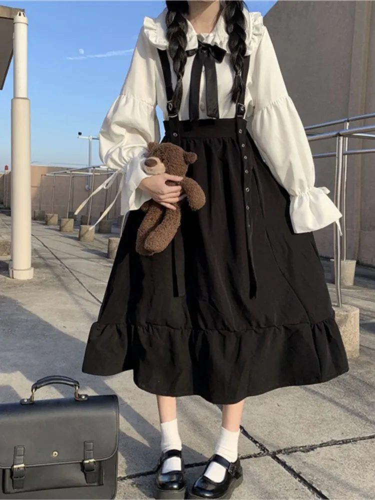 Japanese College High-Waist Show Thin Mid-Length Ruffled Student fairy dress tea party lolita dress sweet lolita doll Lolita Dress,Lolita Suspender Dress,Lolita Cosplay Costumes,Suspender Dress