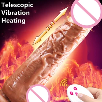 Realistic Telescopic Dildo Vibrator For Female Big Real Penis Remote Control Heating Sex Toys Women Suction Cup Masturbators 1