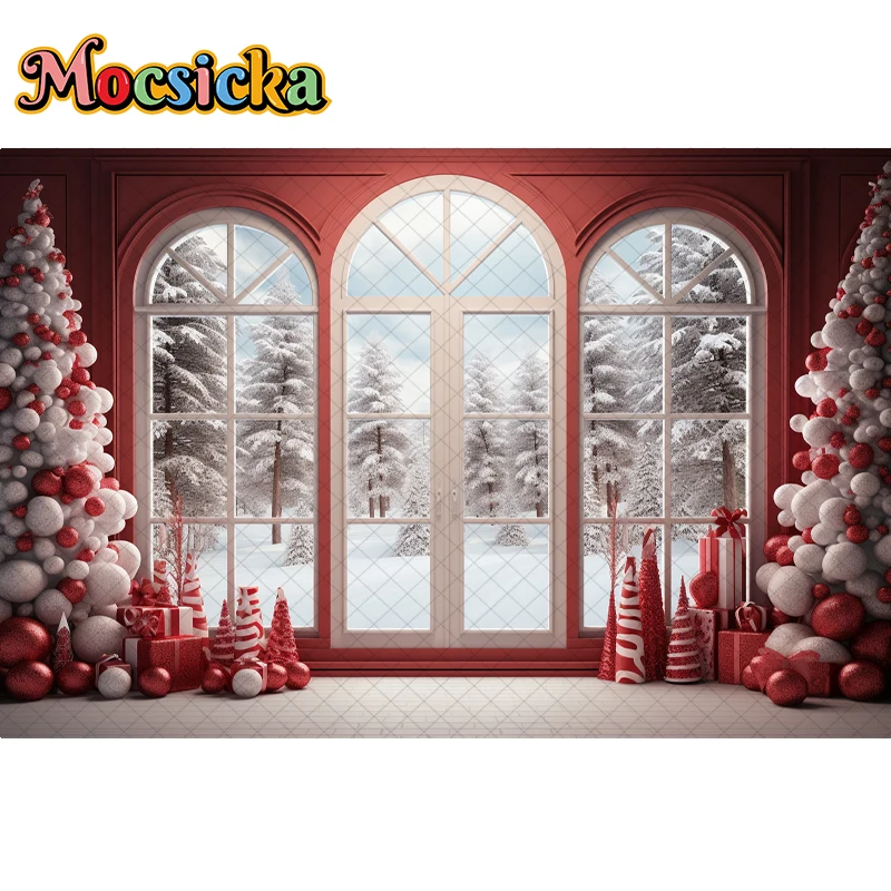 Leowefowa 20x10ft Christmas Photography Backdrop - Golden Moon & Tree Winter Wonderland