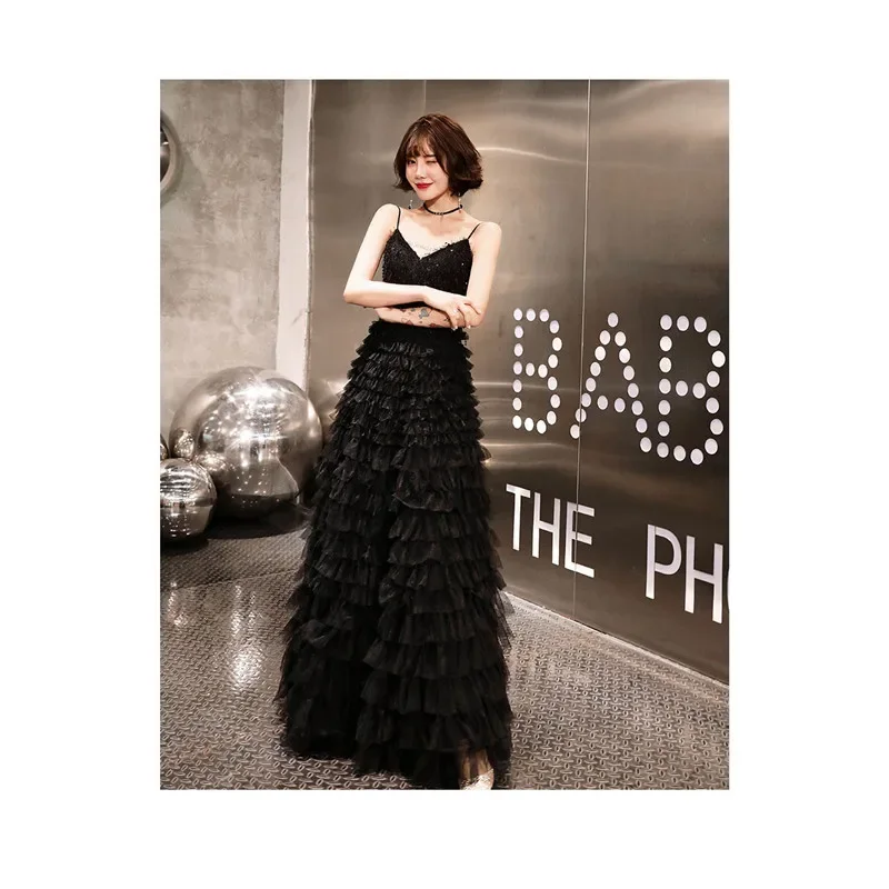 It's YiiYa Customized Evening Dress Black Sequines Spaghetti Strap  Multi-layer Plus size Women Party Formal Gown Robe de Soiree - AliExpress  320