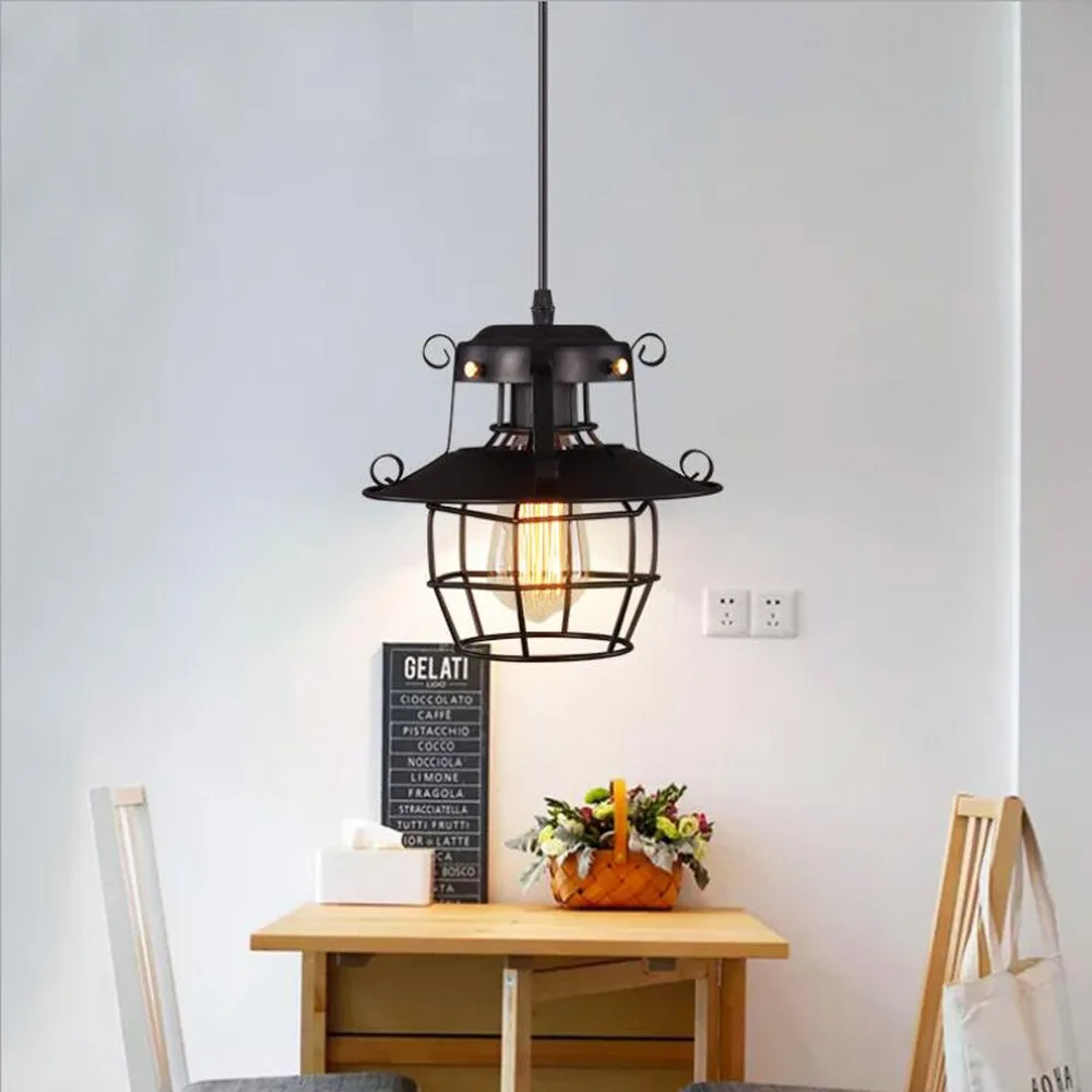 Modern Retro Loft Pendant Lamp Modern Industrial E27 Iron Frame Metal Ball Pendant Light for Bedroom Kitchen Island Hanging Lamp