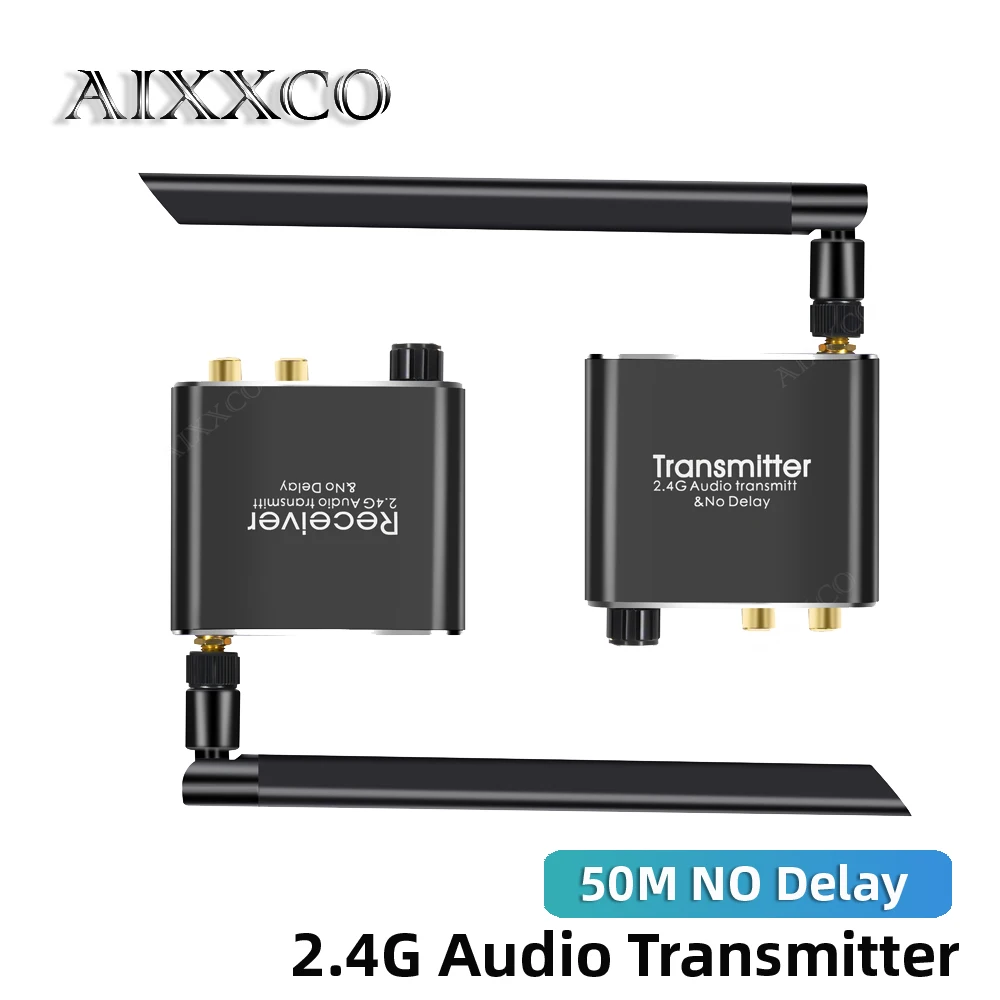 

AIXXCO 2.4G Wireless Audio Transmitter Receiver high-definition 50M NO Delay RCA R/L 3.5mm Stereo 192kHz For Speakers Amplifier