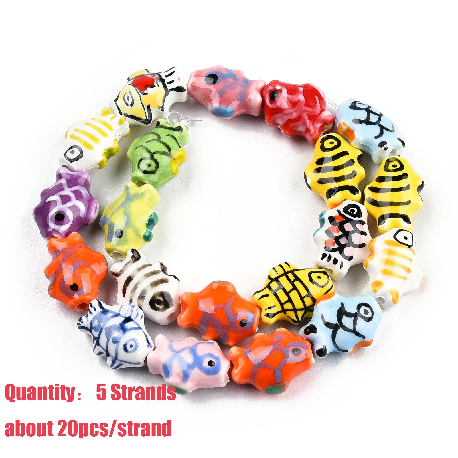5 Strand Fish Shape Handmade Porcelain Spacer Bead Strands Famille Rose Ceramic For Jewelry Making DIY Bracelet Earring Findings