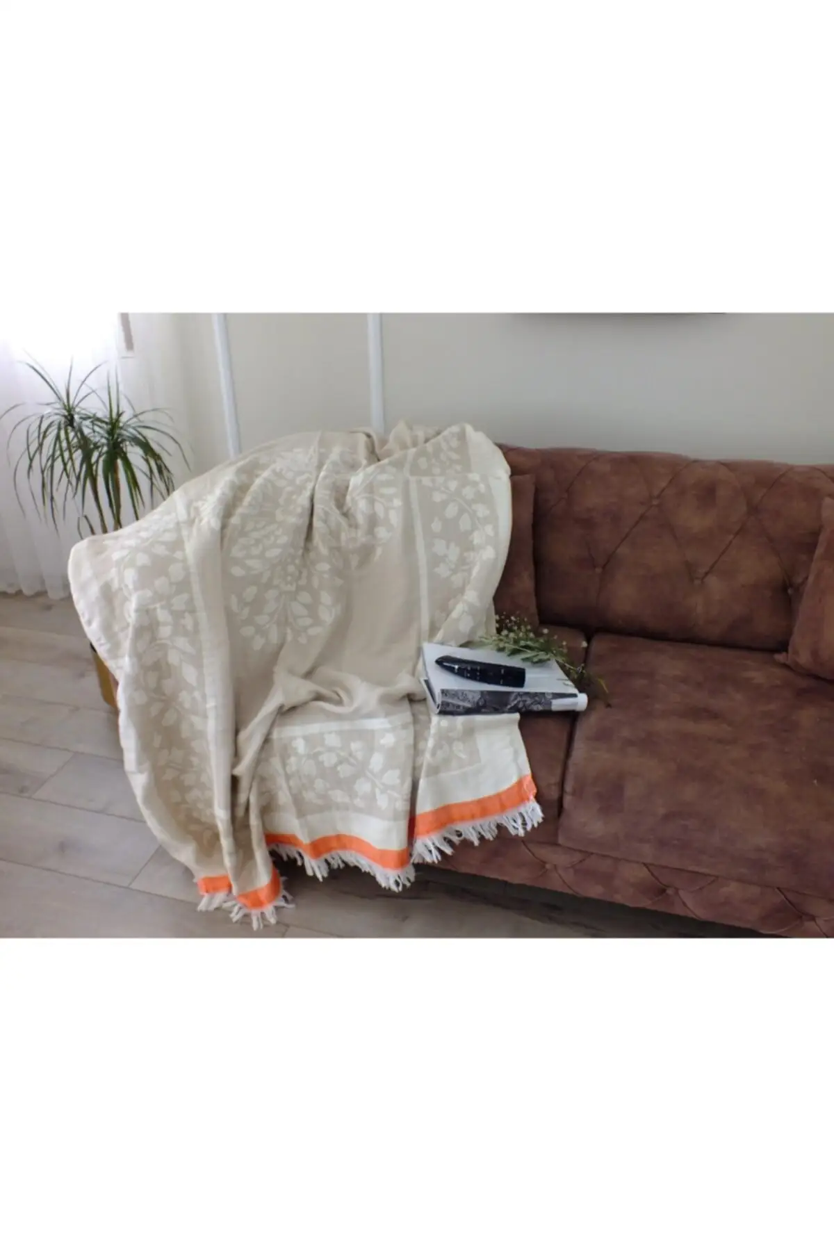 

Floral Pattern Beige Orange Seat Shawl Throw Tv Blanket Cotton 130x170 Cover Salon Textiles Home & Furniture