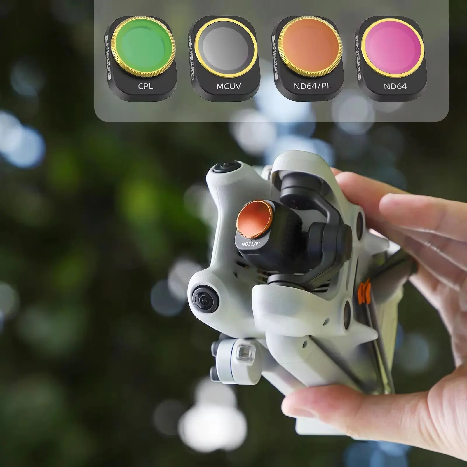 Lot de 4 filtres ND CPL pour DJI Mini 3 Pro dans leur étui de rangement, prêts à l'emploi.