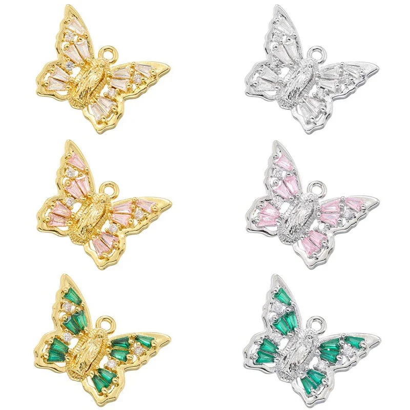 

3 Pcs Virgin Mary Butterfly Bow Charms Luxury Micro Paved Zircon Ladies Pendants Homemade Necklace Accessories Wholesale
