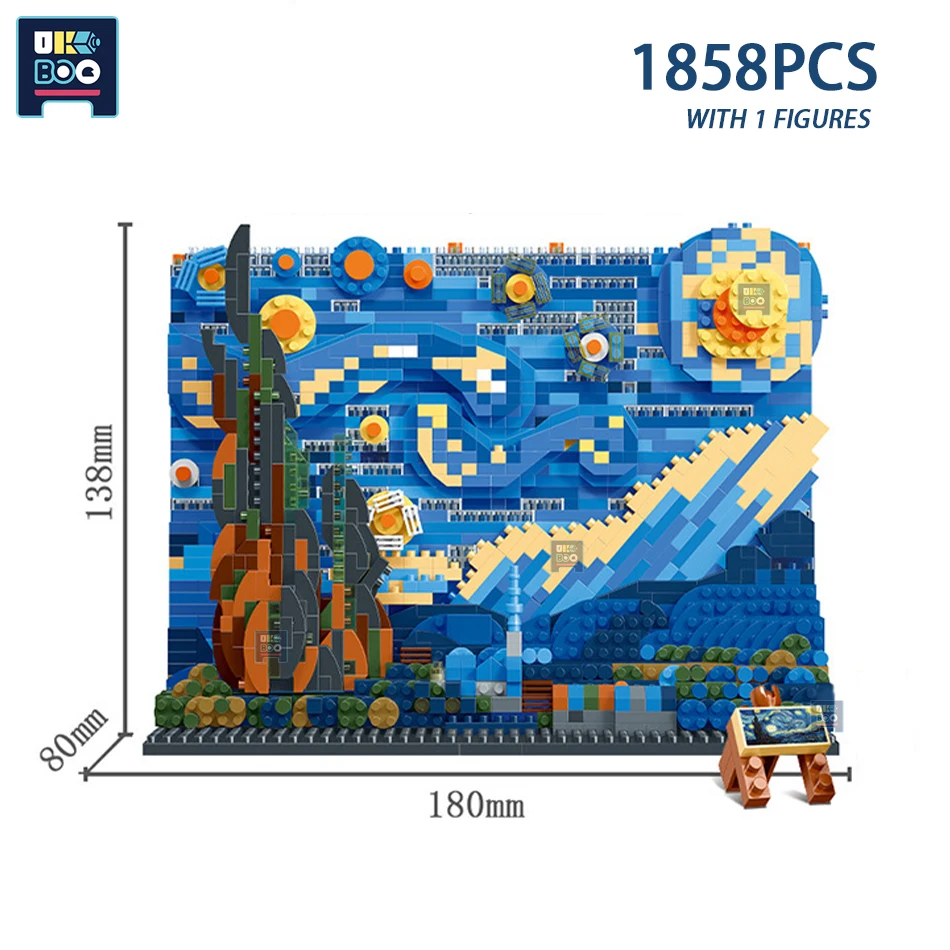 The Starry Night Micro Mini Building Kit for Adult, Vincent Van Gogh Idea  Display for Home Decor DIY Building Block Set Construction Toy Model-1858PCS