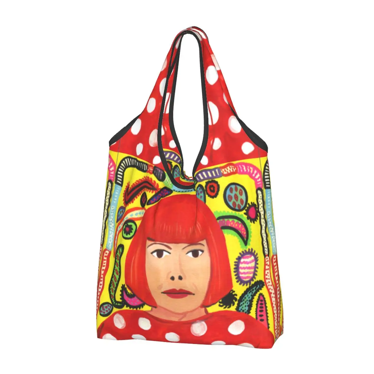 

Большие многоразовые продуктовые сумки Yayoi Kusama Artist, перерабатываемые складные японские сумки-тоуты для покупок Harajuku, моющиеся, легкие