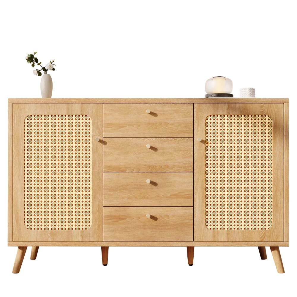 Sideboard, Kommode mit Schubladen und Türen, Aufbewahrungsschrank in Rattan-Optik mit verstellbaren Einsätzen, für das Wohnzimmer – Detail 21