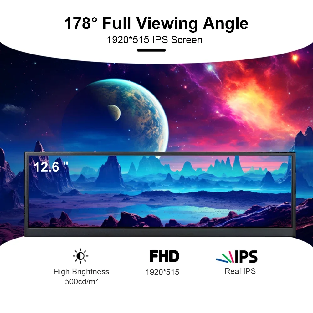 Wisecoco Ultra Wide Long Bar Portable Monitor for Corsair 4000D Case Game Console Raspberry PI PC Sub Screen Advertising Display