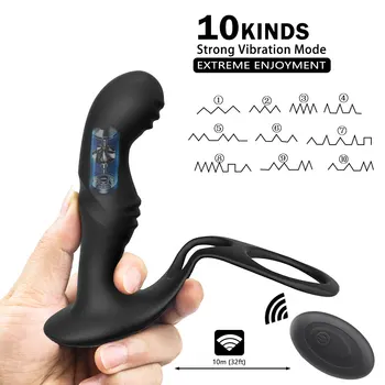 Male Prostate Massage Remote Anal Vibrator 10 Speeds Delay Ejaculation Cock Ring Testis Stimulate Anus Plug Butt Adult Sex Toys 2