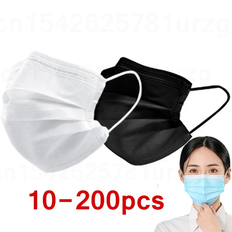 

10-200PCS Mascarillas Quirurgicas Homologadas Black Blue White Face Mask Disposable Mask 3 layer Non-woven Breathable mascarilla
