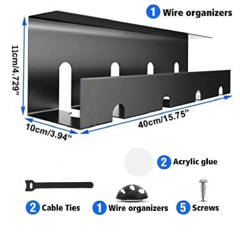 Under Desk Cable Management Tray Desk Cord Organizer Carbon Steel Cable Management Accessories Office Storage Rack 1 or 2 pcs 6