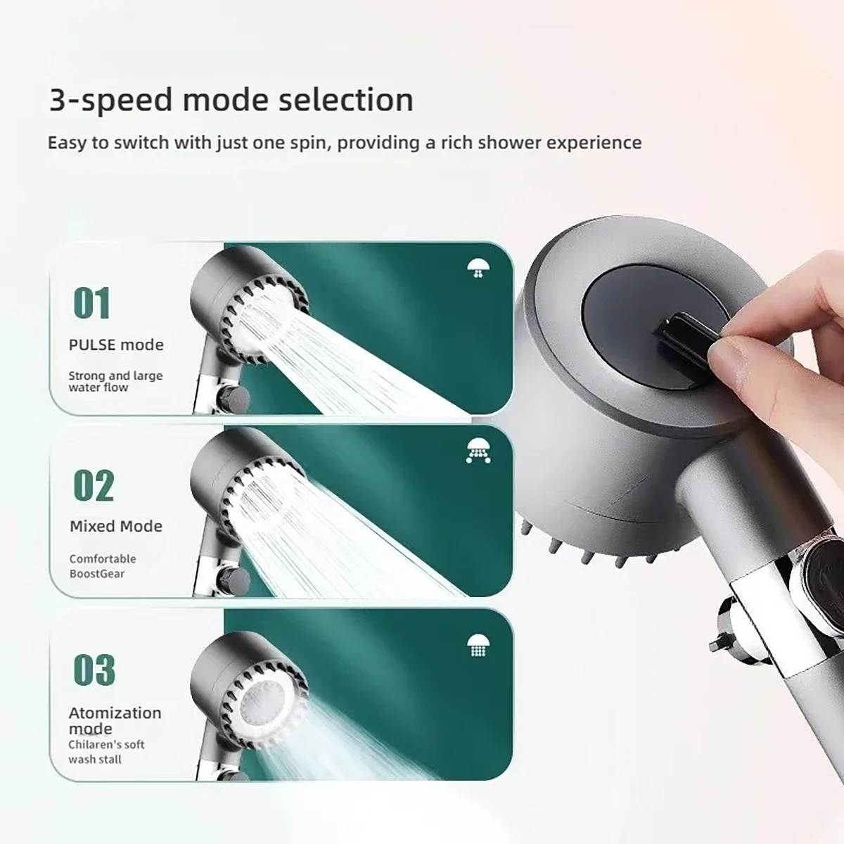3 Modes Massage Shower Head with Silicone Brush Detachable Spray Gun Mode Handheld High Pressure Bathroom Showerhead with Filter