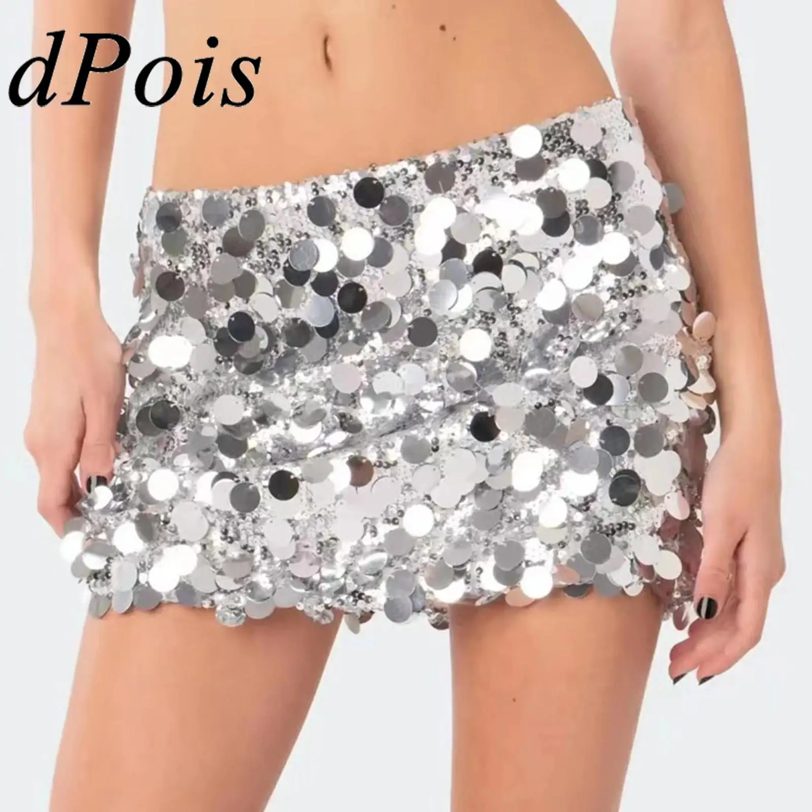 

Women Sparkly Sequin Mini Skirt Fully Lined Hip Wrap Skirt Stylish Club Dancing Sexy Skirts for Nightclub Carnival Party Disco
