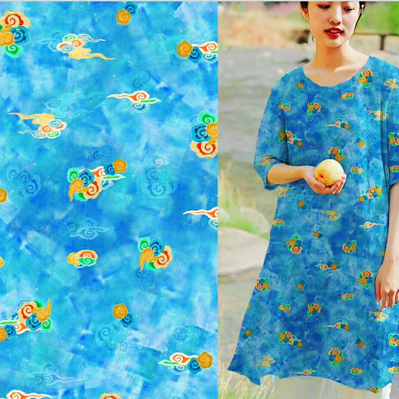 High quality natural 100% pure ramie summer thin linen printed Chinese dress DIY hand sewn designer fabric polyester cotton printed christmas cartoon fabric 140x50 cm hand sewn patchwork quilt children s dress home printed fabric