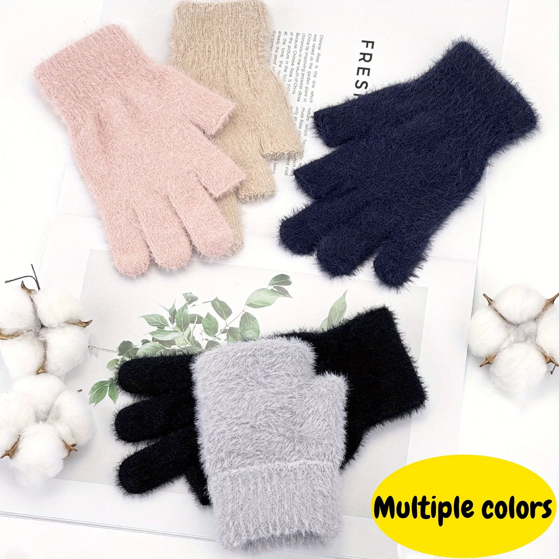 2pcs/1 쌍 회색 여성용 겨울 따뜻한 핑거리스 장갑(쓰기 및 터치 스크린 사용용) 캐주얼 외출 장갑, 터치스크린 장갑