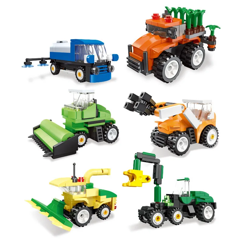 

6Pcs Mini Farm Vehicles Block DIY Tractor Harvester Transplanter Building Brick Educational Toy For Children