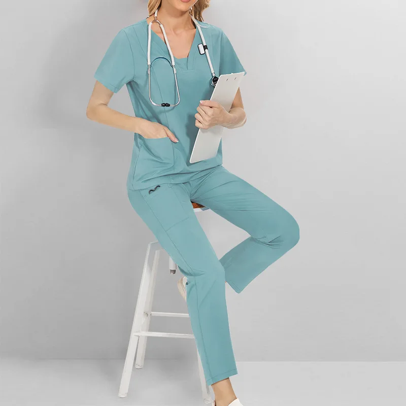 

Thin Scrub sets Operating Room Medical Uniform Doctor Surgery Suit Dental Beauty salon short sleeved Workwear Nurse Uniform