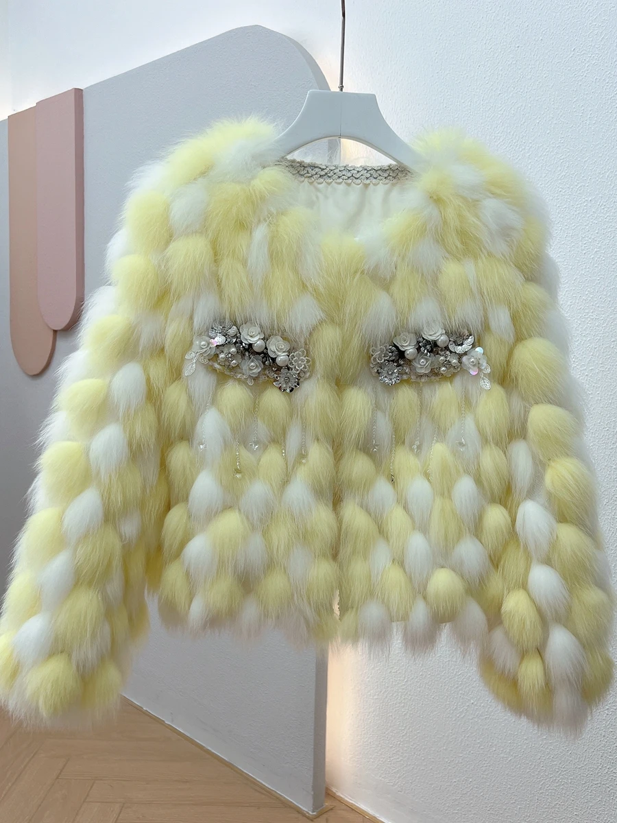 

2023 Autumn And Winter New Style Small Fragrance Fashion Car Strip Raccoon Fur Fox Fur Coat Women's Fur Coat Hot Style