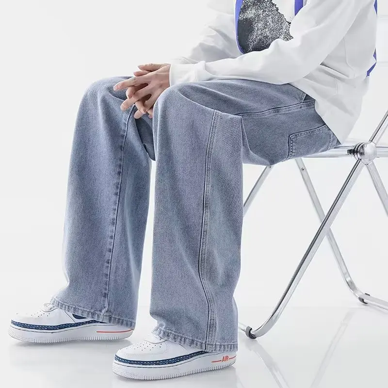 TRSYPHXM new Jeans men's autumn plus size straight leg pants men's loose and trendy wide leg pants casual long