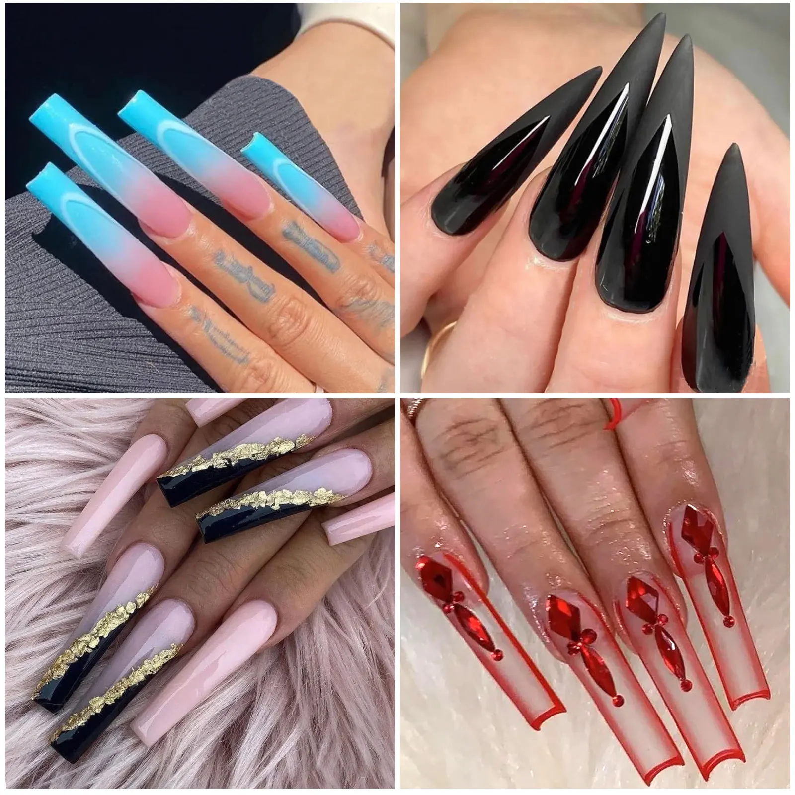 2022 new arrival Super long water pipe nails fake nail patches 240 pieces  boxed transparent full paste XXXL denim - AliExpress