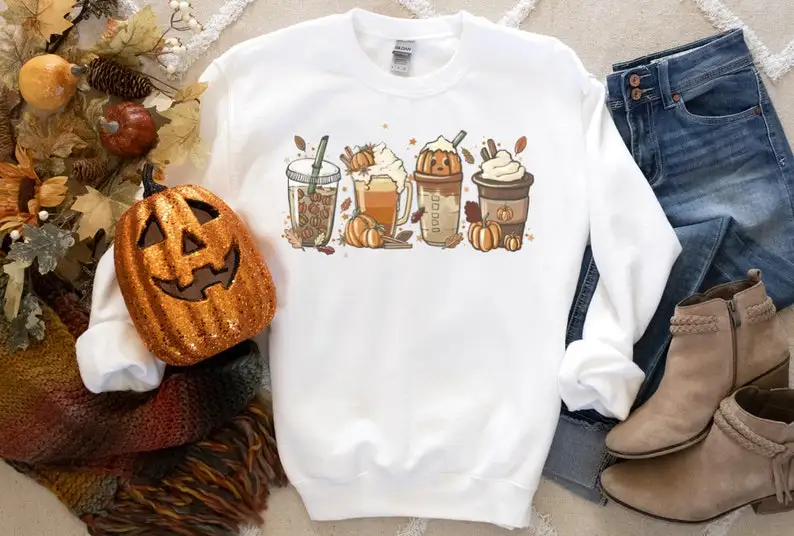 Camicia Da Caffè Autunnale, Felpa Autunnale Carina, Maglietta Amante Del Caffè, Halloween Pumpkindrink Pumpkin Spice Cotone Del Ringraziamento Y2K