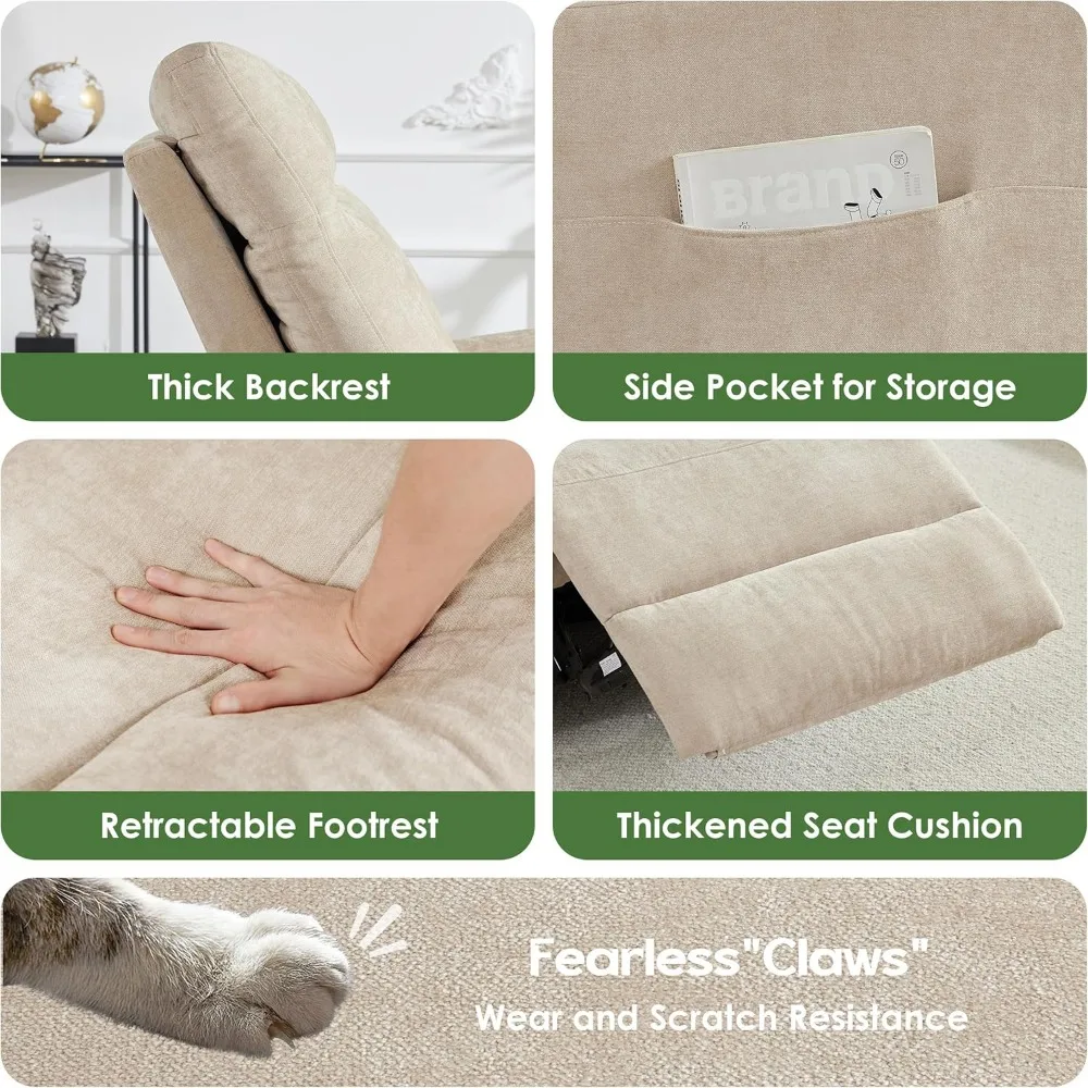 Oversized Fabric Recliner Chair with Phone Holder, Swivel Rocking Chair Reclining, with Lumbar Support, Beige Children's Sofas 4