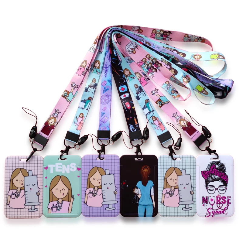 

Doctor Nurse Women's Lanyards ID Card Holder Hospital Badge Holders Hang Rope Lanyard Amusing Card Case Girls Retractable Clip