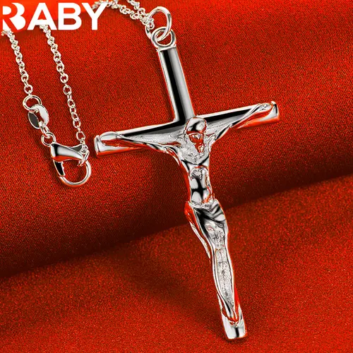 925 Sterling Silver Jesus Cross Pendant Necklace For Man Women 18-30 Inch Snake Chain Fashion Jewelry Individuality Accessories - Image 2