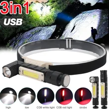 

Portable Mini Powerful LED Headlamp XPE+COB USB Rechargeable Headlight Built-in Battery Waterproof Head Torch Lamp Flashlight
