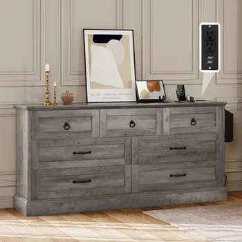 59 Inch Gray 7 Drawers Dresser Storage Dressers Organizer for Living Bedroom 1