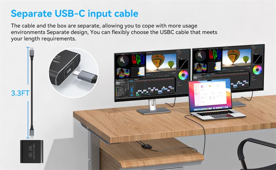 4K 60Hz Thunderbolt 3 to Dual HDMI Adapter USB C Type C to HDMI Hub Splitter 1 I