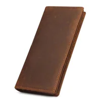 Crazy Horse Leather Men's Long Wallets Bifold Genuine Leather Pure First Layer Cowhide Retro Wallet