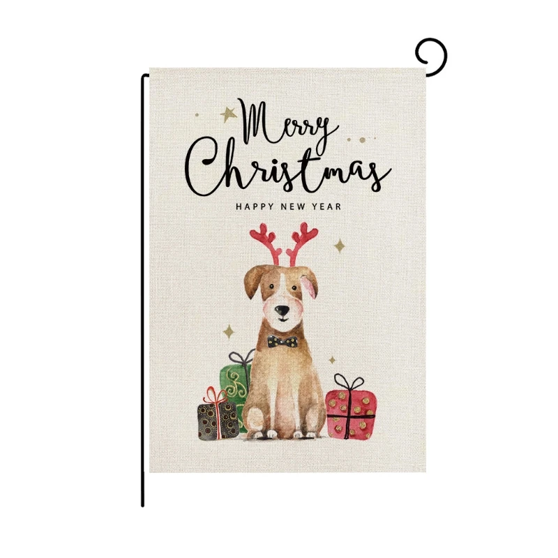 

Merry Christmas Garden Xmas Gift Dog Flags Double-Sided Print Rustic Winter