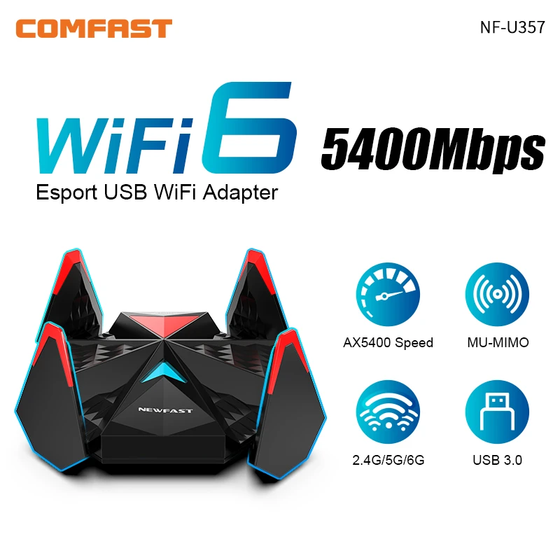 Puce RTL8832CU Adaptateur WiFi USB 3.0 WiFi6E AX5400M - Triple Bande 6GHz/5GHz/2.4GHz - Double Antennes 6dBi - Pour PC Wifi 6ghz 5ghz 2.4ghz