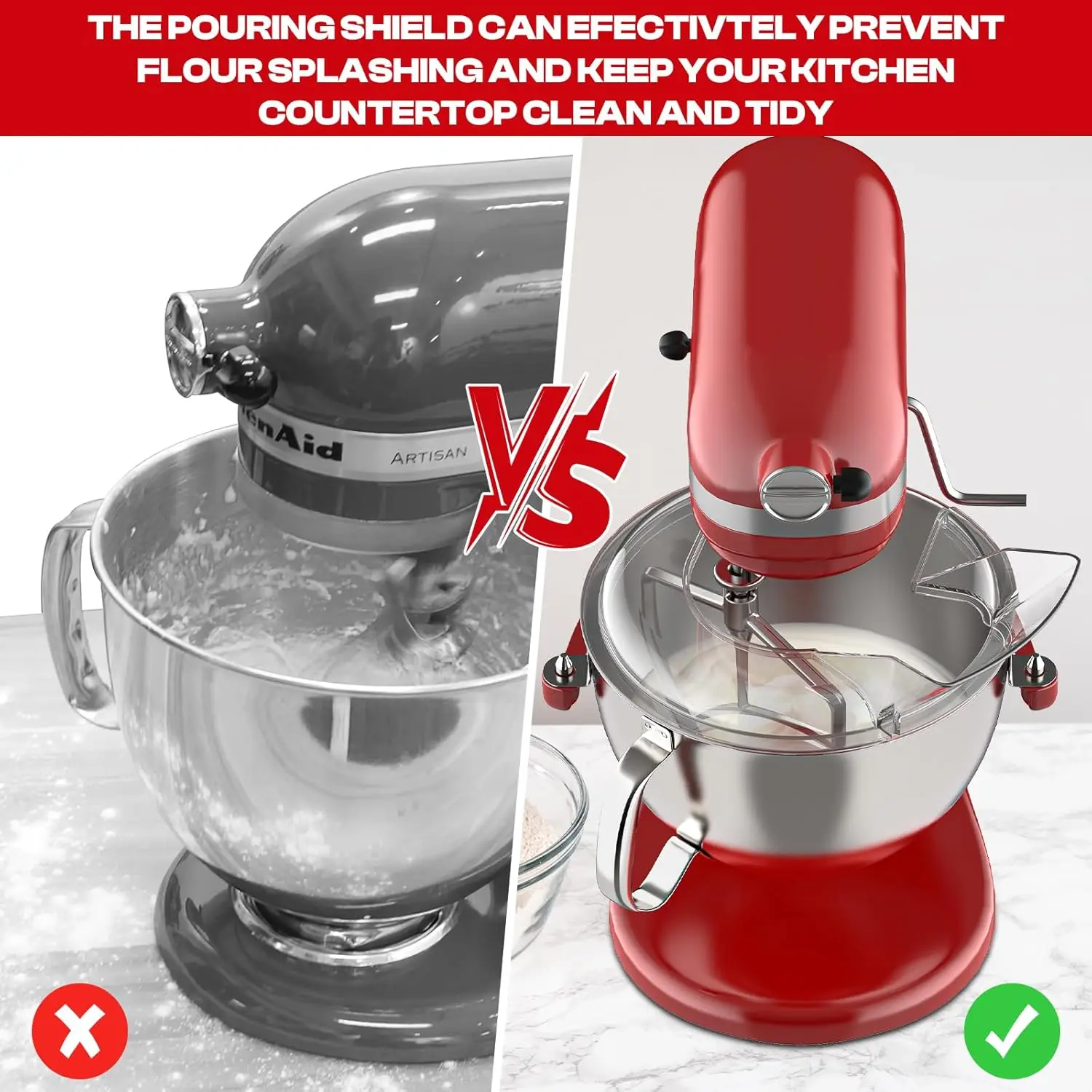 Pouring Shield For Kitchenaid 5QT Bowl-Lift Stand Mixer