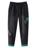 Women's High Waist Stretch Denim Harem Pants, Casual Washed Jeans, Green Patch Bottoms, Plus Size, Spring, Autumn Fashion