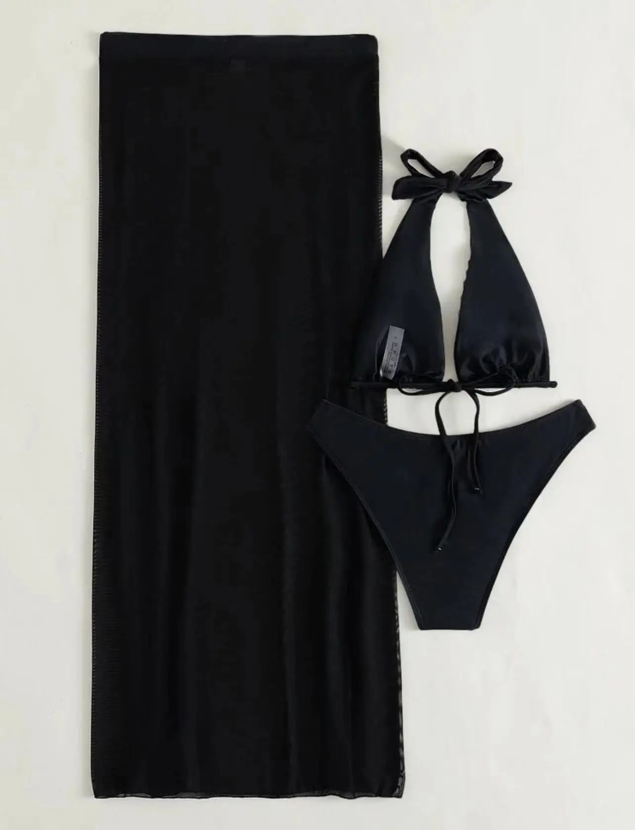 2023 New Arrival Sexy Solid 3 Piece Women's Swimsuit With Beach Skirt Cover Up Top Halter Bikini Set Swimsuit For Women