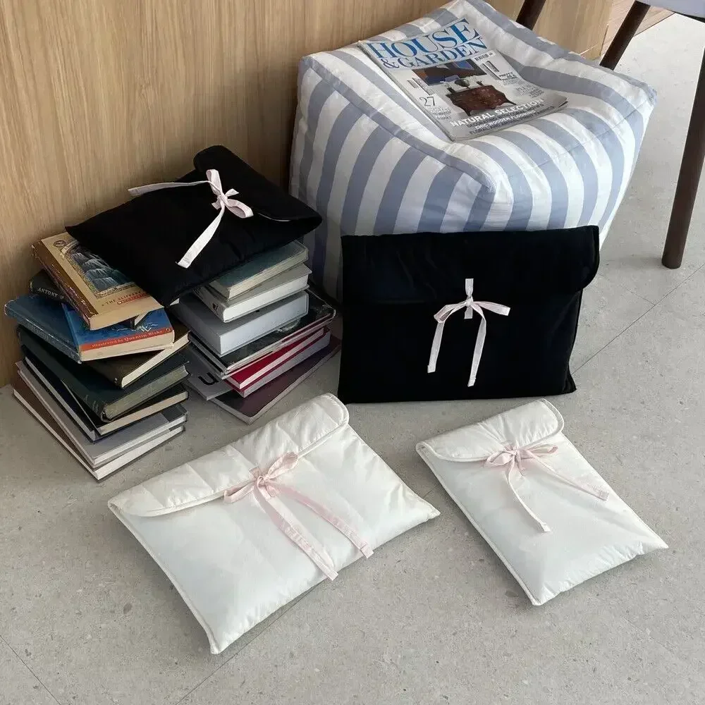 Korean Bow Knot Computer Bag Y2k Black Pink Bow Tablets Computer Storage Handbag Women Sweet Travel Cosmetic Storage Pouch