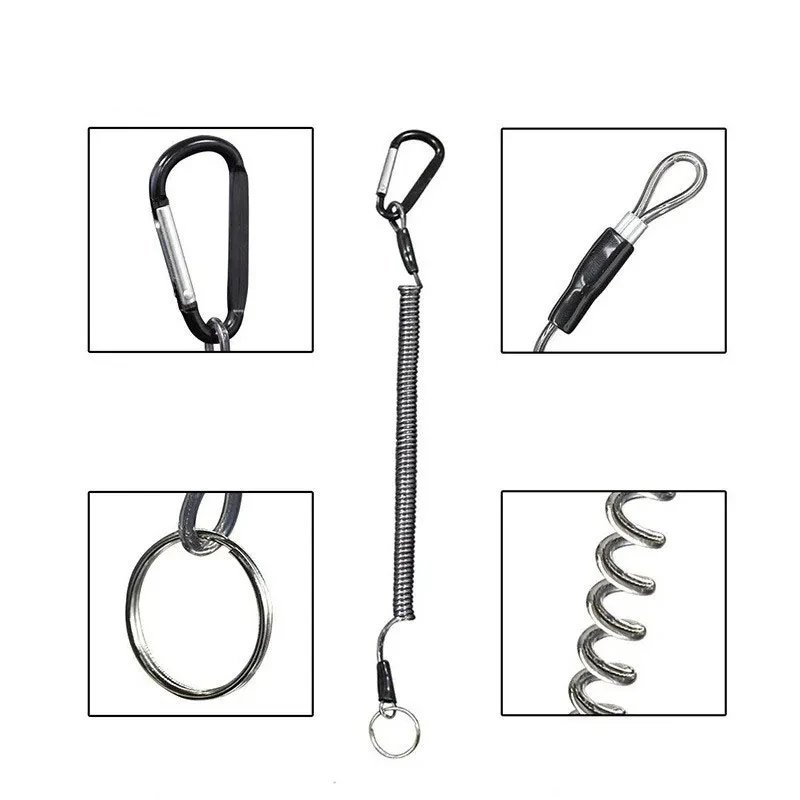Enhanced Elastic Coil Keychain Lanyard with Lockable Tether and Fashionable Wire Design
